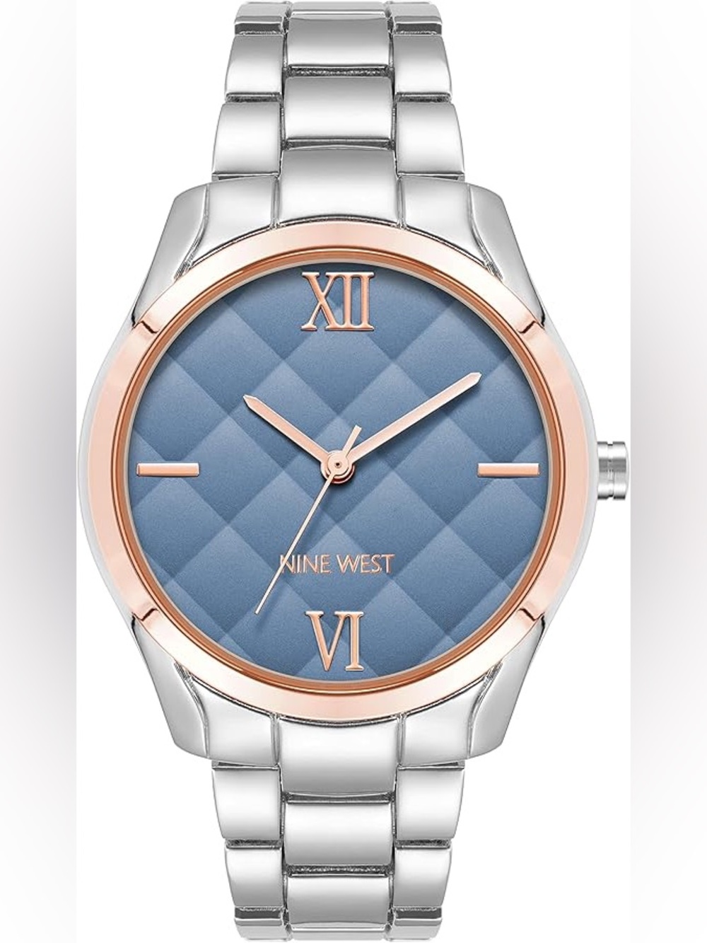 Nine West Blue Quilted Dial Bracelet Watch with Rose Gold Accent